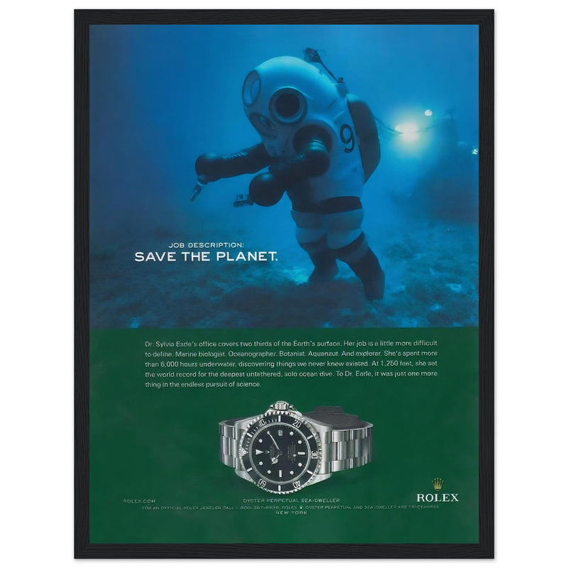 Rolex Sea-Dweller Save The Planet Vintage Poster Ad