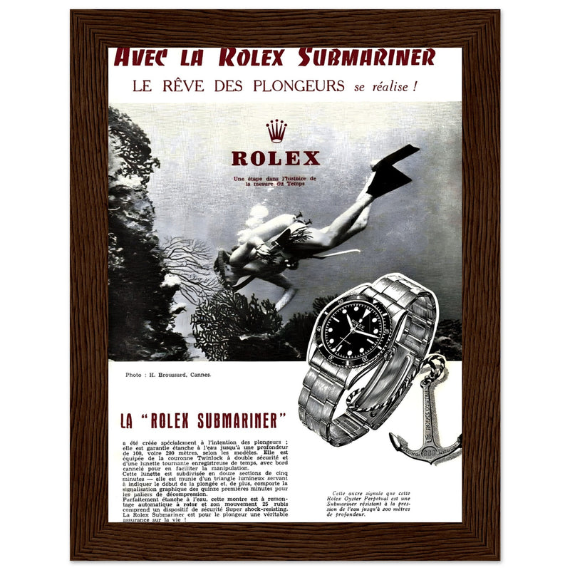 Avec La Rolex Submariner Vintage Poster Ad