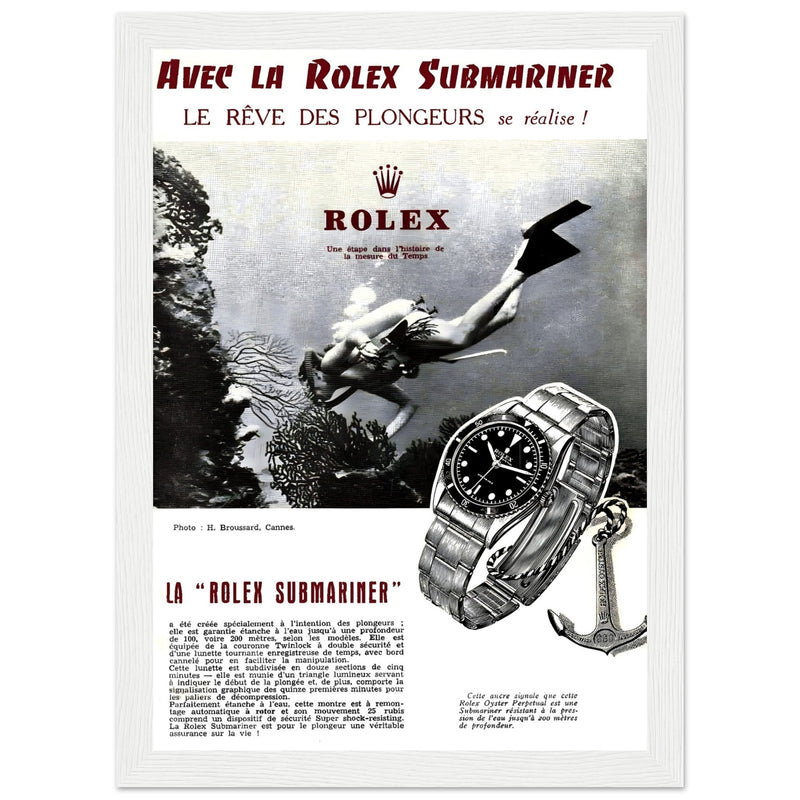 Avec La Rolex Submariner Vintage Poster Ad