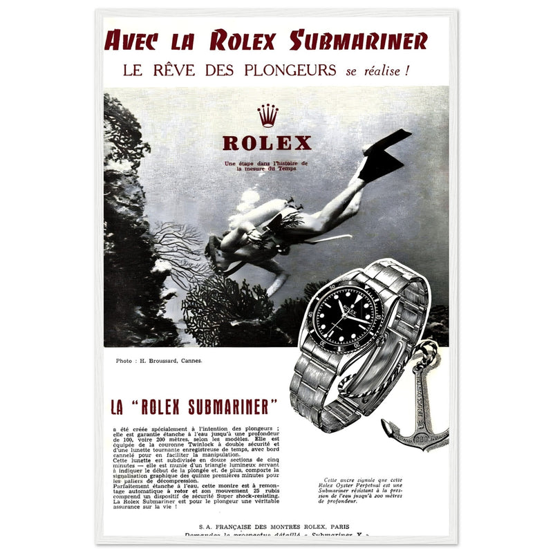 Avec La Rolex Submariner Vintage Poster Ad