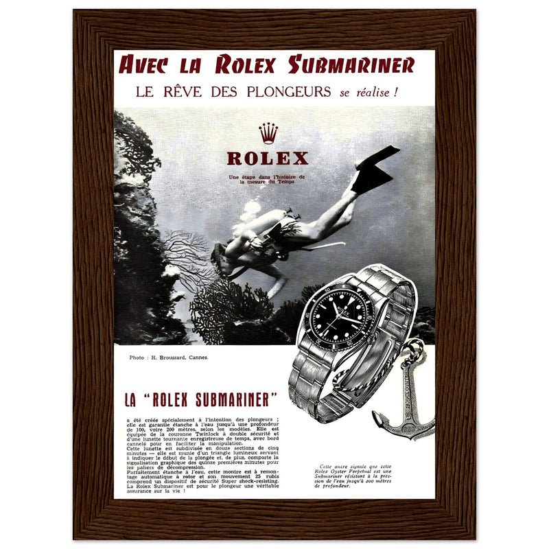 Avec La Rolex Submariner Vintage Poster Ad