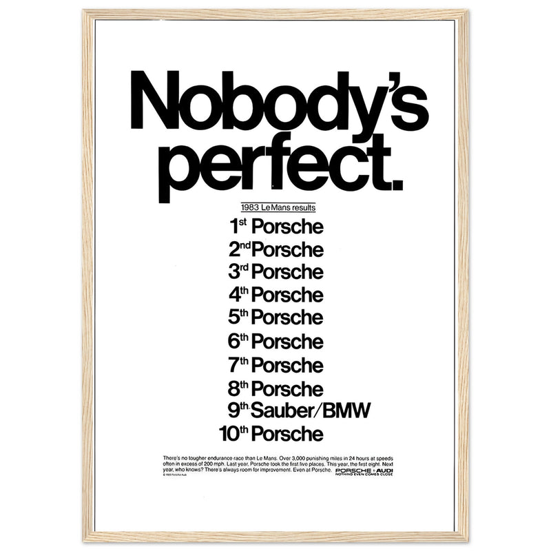 Porsche Nobody's Perfect Le Man Vintage Poster Ad