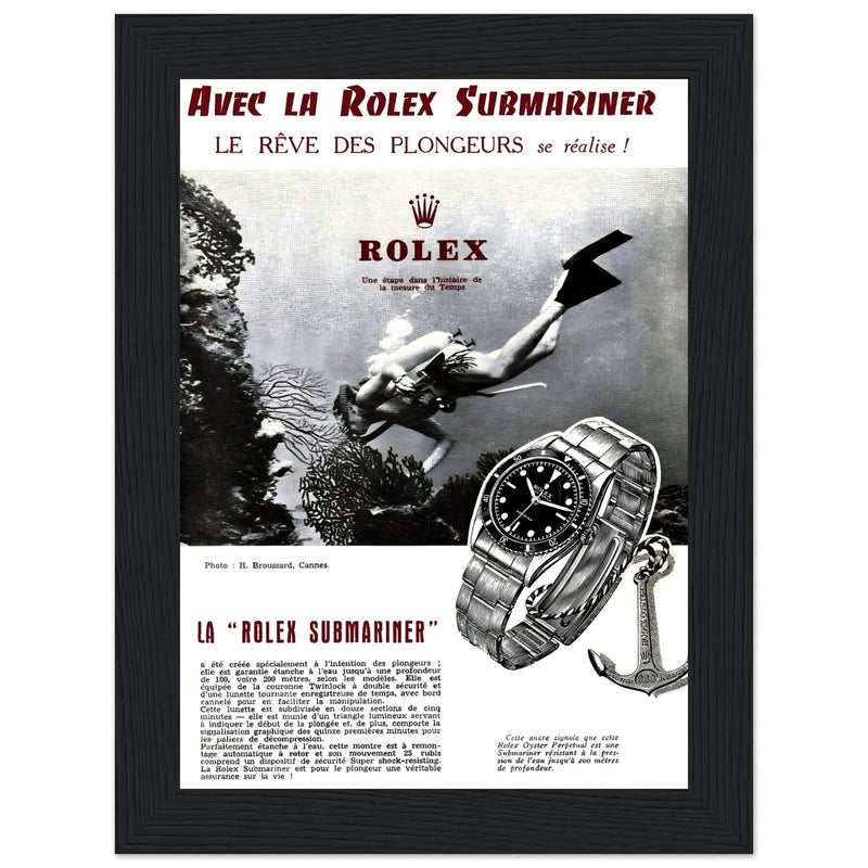 Avec La Rolex Submariner Vintage Poster Ad