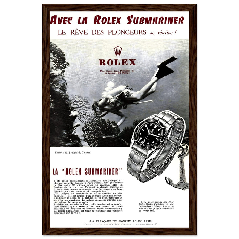 Avec La Rolex Submariner Vintage Poster Ad