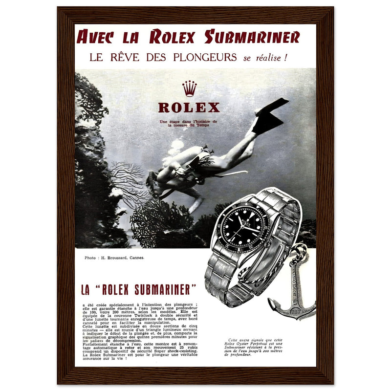 Avec La Rolex Submariner Vintage Poster Ad